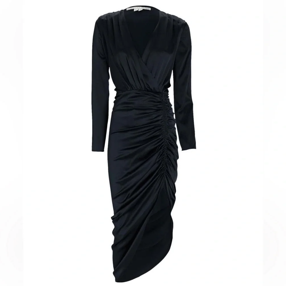 VERONICA BEARD CAMERI SILK RUCHED DRESS NAVY BLUE Size 00 XS Party Fall Wedding - Picture 1 of 12